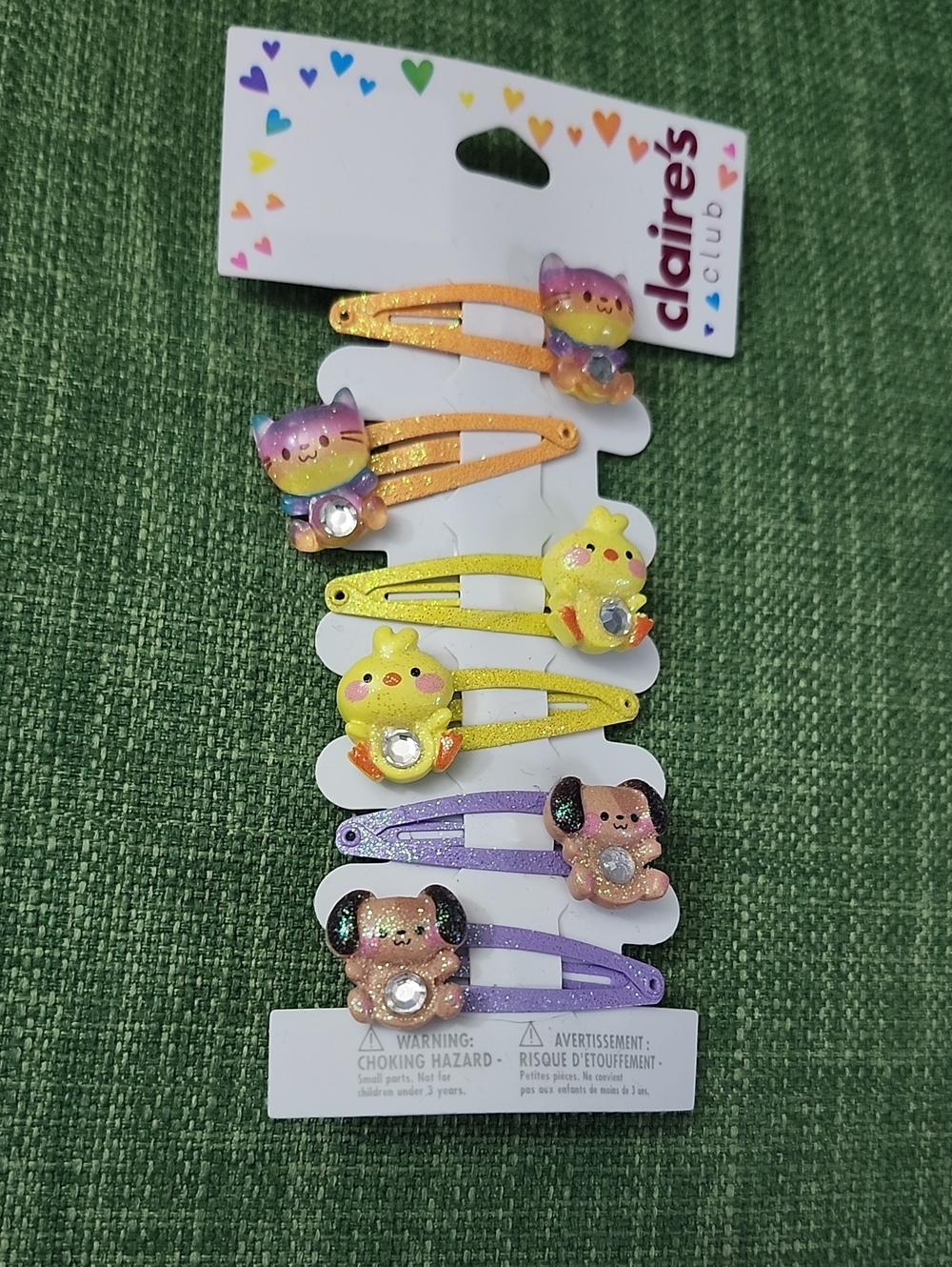 Claire's Glitter Animal Snap Hair Clips - Yellow, Orange, Purple